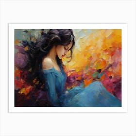 Woman In Blue Dress Art Print