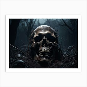 An Eerie Digital Render Of A Human Skull Its Gritted Teeth Showing A Glimpse Of The Dark Haunted N (5) Art Print