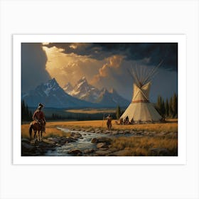 Tetons Indians Stream Teepee 34r Art Print