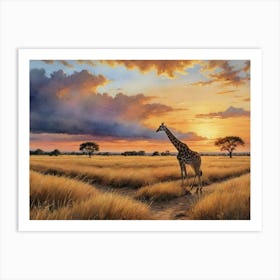 The Wild Expanse of Africa Sunset Giraffe Art Print