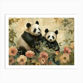 Floral Animal Illustration Panda 3 Art Print