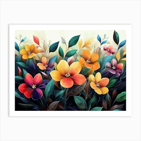 Beautiful Illustration Of Colorful Flowers 1 Art Print