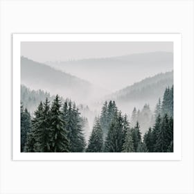 Misty Forest Mountains Art Print