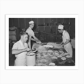 Making Pies, Rolling Crusts And Filling Them At Bakery At San Angelo, Texas By Russell Lee Art Print