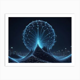 An Abstract Image Of A Futuristic Cityscape With A Glowing, Blue, Sphere Like Structure Hovering Over The City Art Print