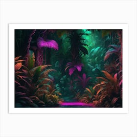 Futuristic neon cyberpunk jungle 3 Art Print