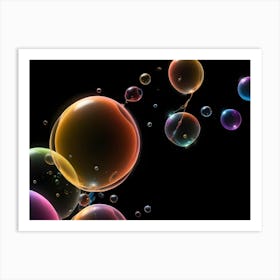 Abstract Colorful Bubbles On Black Background Art Print