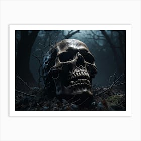 An Eerie Digital Render Of A Human Skull Its Gritted Teeth Showing A Glimpse Of The Dark Haunted N (3) Art Print