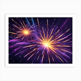 Vibrant Fireworks Exploding In The Night Sky, With A Dominant Purple And Orange Color Scheme, Creating A Festive And Celebratory Atmosphere Art Print