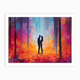 Enchanted Forest - Couple Embracing In The Forest Art Print