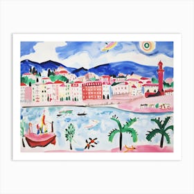 Genoa Italy Cute Watercolour Illustration 2 Art Print