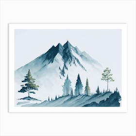 Mountain And Forest In Minimalist Watercolor Horizontal Composition 300 Art Print