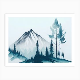 Mountain And Forest In Minimalist Watercolor Horizontal Composition 174 Art Print