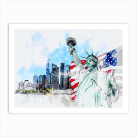 New York City And Statue Of Liberty Art Print