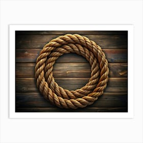 Rope Circle On A Wooden Background Art Print