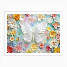 Butterfly With Flowers 2 Art Print