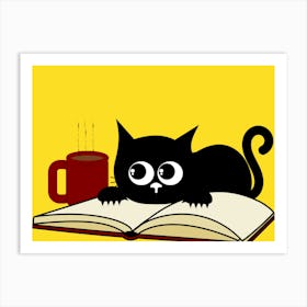 Cat Reading A Book Art Print