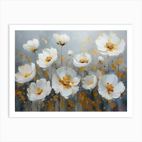 White Flowers With Gold Leaf Accents Art Print