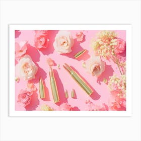 Pink Roses On Pink Background Art Print