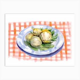 A Plate Of Artichokes, Top View Food Illustration, Landscape 4 Art Print