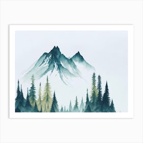 Mountain And Forest In Minimalist Watercolor Horizontal Composition 239 Art Print