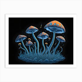 Neon Mushrooms (9) 2 Art Print
