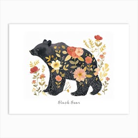 Little Floral Black Bear 3 Poster Art Print