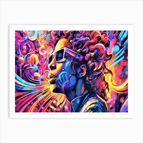 Acid Jazz Portrait - Psychedelic Neon Art Print