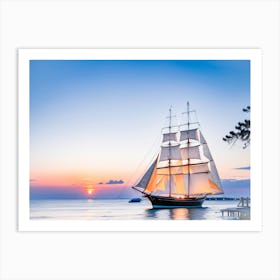 Sailing Ship At Sunset - Ai Art Print