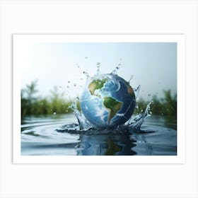 Planet Earth Splashing In Clean Water, Representing Water Conservation And Environmental Protection Art Print