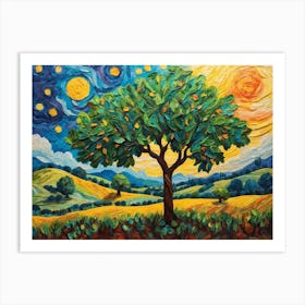 Starry Night Orange Tree Art Print