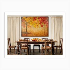 A Vintage Painting Esque Thanksgiving Celebration Enfolding Within An Intimate Group Nestled Amid R (2) Art Print