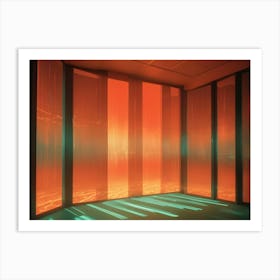 A Modern Interior With A Futuristic, Orange Glow Emanating From The Windows Art Print