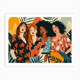 Four Women In Tropical Clothing Art Print