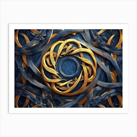 Golden And Dark Blue 3d Modern 3 Art Print