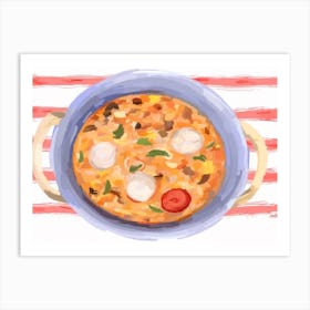 A Plate Of Paella, Top View Food Illustration, Landscape 1 Art Print