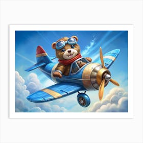 Bear Flying Airplane Art Print