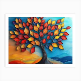 Vibrant 3d Tree Abstraction Colorful Leaves on Hanging Branches 1 Art Print