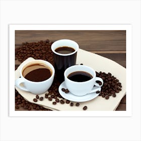 Coffee Cups And Coffee Beans Art Print