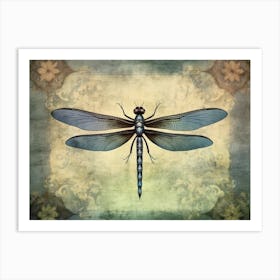 Vintage Dragonfly Floral 3 Art Print