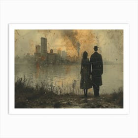 Temporal Resonances: A Conceptual Art Collection. City By The Lake Art Print