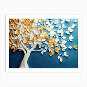 Colorful Tree With Leaves On Hanging Branches Of Blue, White And Golden 13 Art Print