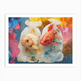 Eco. Fish In Plastic Bags Art Print