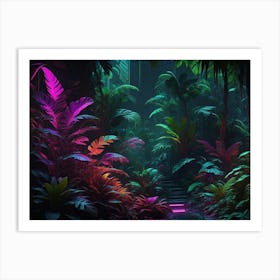 Futuristic neon cyberpunk jungle 8 Art Print