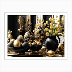 Gold And Black Easter Decor Art Print