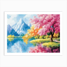 Cherry Blossoms By The Lake 4 Art Print