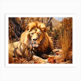 African Lion Resting Realism Painting 2 Art Print