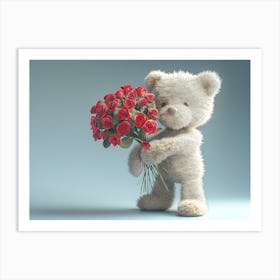 Teddy Bear With Roses 1 Art Print