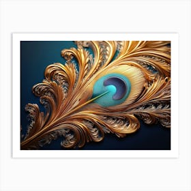 3d Colorful Golden Peacock Feather Art Print