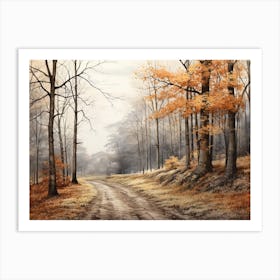 A Painting Of Country Road Through Woods In Autumn 39 Art Print